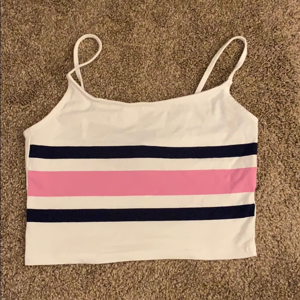 Forever 21 White, Pink, & Blue Cropped Tank Top
